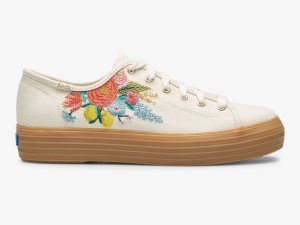 Keds Rifle Paper Co Triple Kick Embossed Garden Party Beige | 6835XYESP